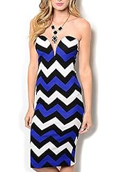 V-neck Polyester/Spandex Plunging Neck Sweetheart Chevron Print  Dress