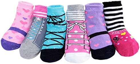 Baby Girls Toddler Non skid Anti Slip Cotton Shoe Socks 6 Pairs for 12 - 18 Months