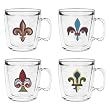 Fleur-de-Lis 12 oz Insulated Coffee Mug Set, Clear (4 designs)