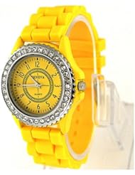 Promotion! Womens Ladies Girls Yellow Fashion Crystal Diamond Analog Quartz Wrist Watches