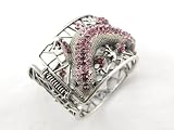 Fun Amethyst Crystal Crawling Gecko Lizard Rose Rhinestone Cuff Bracelet Bangle