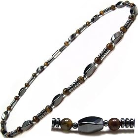 Men's Magnetic Hematite Tiger's Eye Bead Necklace 18