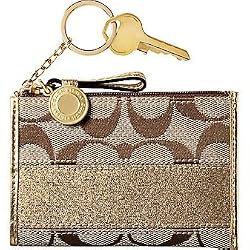 AUTHENTIC COACH SIGNATURE STRIPE MINI SKINNY CARD COIN CASE 42021 (Gold)