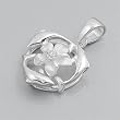 Sterling Silver Dolphin Pendant with a Plumeria Flower and a Clear Cubic Zirconia Stone in the Center - Pendant Height: 17mm
