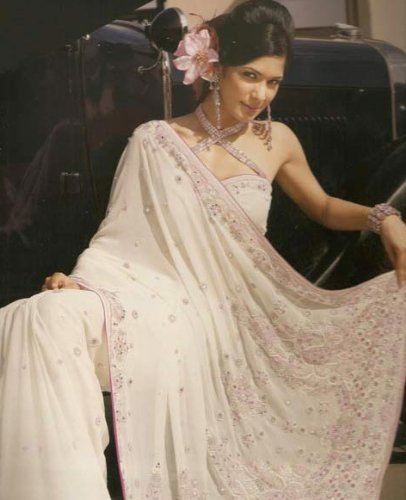 Bollywood Designer Off White Lazer Embroidered Indian Traditional Belly Dance Dress Women's Saree Sari with Unstitched Blouse
