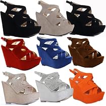 Ladies Womens High Heels Beige Black Red Leopard Brown Orange Brown Silver Gold Platform Peeptoe Strappy Sandals Wedge Shoes Size 3-8