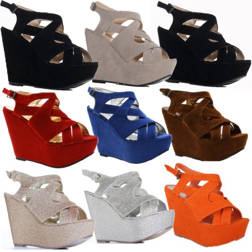 Ladies Womens High Heels Beige Black Red Leopard Brown Orange Brown Silver Gold Platform Peeptoe Strappy Sandals Wedge Shoes Size 3-8