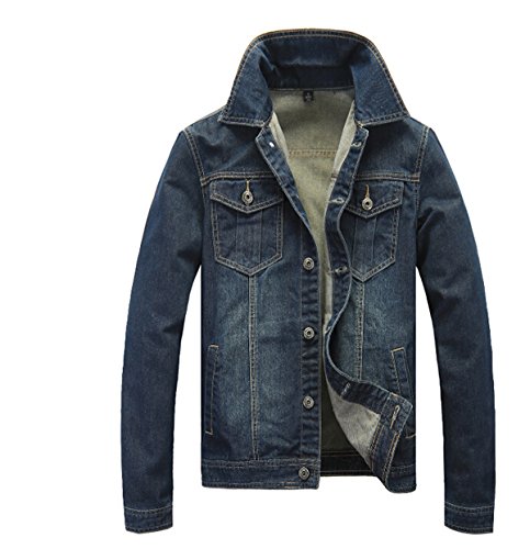 Stunner Men's Casual Slim Turn Down Collar Ripped Denim Jacket
