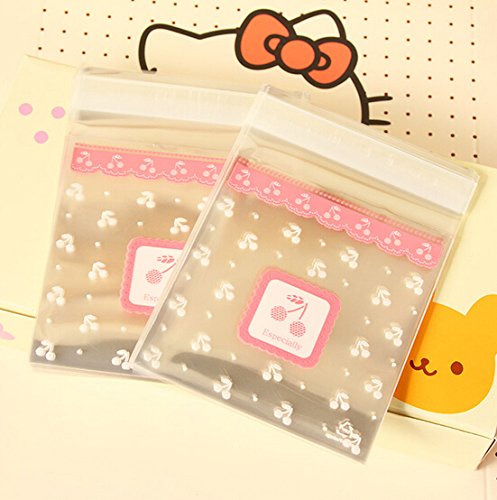ONOR-Tech 100 PCS Lovely Cute Bowknot OPP Self Adhesive Cookie Bakery Candy Biscuit Roasting Treat Gift DIY Plastic Bag (Cherry Design)