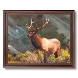Elk Big Antler Rack On Mountain Animal Wildlife Home Decor Wall Picture Cherry Framed Art Print