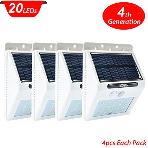 VOLADOR Outdoor Hanging Solar lights,4 Pack 20 LEDs Motion Sensor Light,Solar Pathway Lighting for Wall Garden Patio Deck Yard Driveway Stairs With 2200mAh Battery Auto On/Off (White)