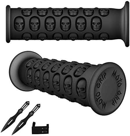 Moto Grip Black Premium Skull Harley Cruis Chopper Motorcycle Grips + Free Throwing Knives