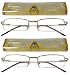 2 READING GLASSES~Half Rim~Spring Hinge~Metal~Case~GOLD+3.25