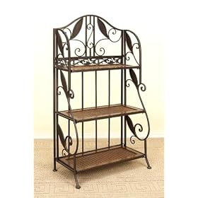 <b>49" High Metal Antique Style Baker Stand/Rack with Wicker Shelves</b>