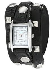 La Mer Collections Womens LMLW1010B Pyramid Studded Top Layer Black and Silver Leather Watch
