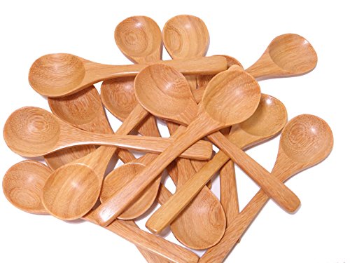CandyHusky's Round Head Mini Wooden Spoons Condiments Salt Spoons Tembusu Wood (50)