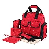 (Miwoluna) マザーズバッグ マザーバッグ 6点セット リュック ショルダー 多機能 3Way おむつ替えシート 保温冷 防水 軽量 大容量 (レッド)