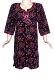 Boho Indiian Bollywood Cotton Printed Mirror Bead Kurta Top Tunic Blouse Dress