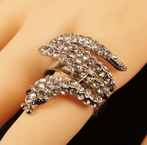 LingKing Seven Style 2015 New Arrival Cheap Multicolor Rhinestone Zinc Alloy Snake Animal Rings for Women (LK1418)