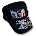 Disney Hannah Montana Girl's Black Cadet Cap Hat with Braided Belt and Rhinestoned Guitar