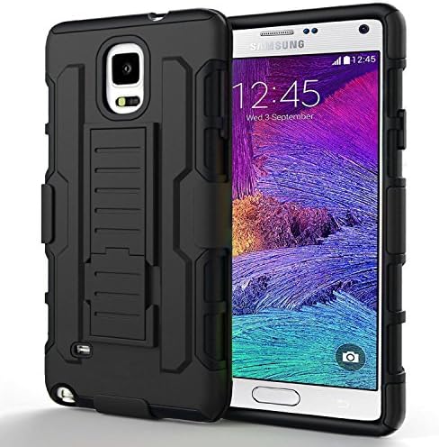 Note 4 Case, GOODEX® Shockproof Drop Proof Heavy Duty Belt Clip Shell Holster 3 in 1 Combo Case for Samsung Galaxy Note 4 Dual Layer Full-body Rugged Hybrid Impact Resistant Protective Case Cover BLACK