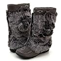 Beads! Mukluks Super Furry Pom-pom Flat Boots Grey