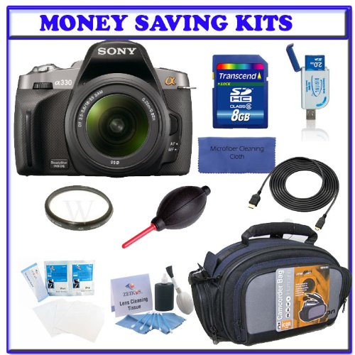 Sony Alpha A330 Digital SLR with 18-55mm Lens (DSLR-A330L) + Transcend 8GB SDHC Secure Digital Memory Card + Willoughbys 55mm UV Protective Starter Kit
