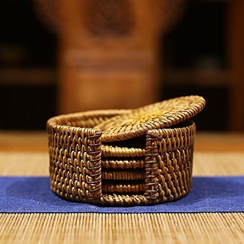 VGE Rattan Coaster Holder Set of 7 10 cm 3.94 inches Round Vitenam