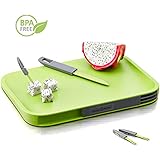 Home and Above Modern Multi-functional Non Slip Cutting Board Premium Quality Safe Chopping Board with Hidden Knife and Mini Fork Set - Perfect When on the Go! Color - Green