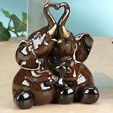 Brown And Gold Elephant Couple Embracing Collectible Figurine Model