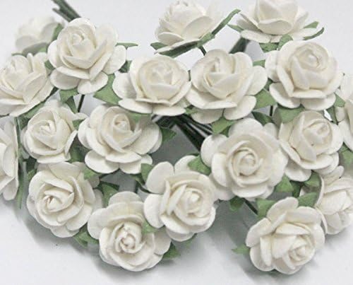 10 Pcs. White Color Mulberry Paper Roses Flower Handmade Size 1 Cm.(10 Mm.) Scrapbooking , Wedding