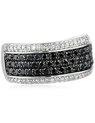 10k White Gold Band Style White and Black Diamond Ring (9/10 cttw, I-J Color, I2-I3 Clarity), Size 6