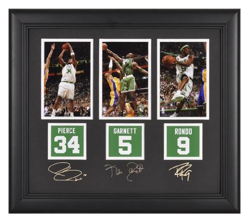 Boston Celtics Framed Photographs - Rajon Rondo, Kevin Garnett, Paul Pierce, 4x6, Facsimile Signatures, Jersey Number Replica Miniatures