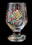 Christmas Trees Design - Hand Painted - High Ball - All Purpose Glass - 10.5 oz.