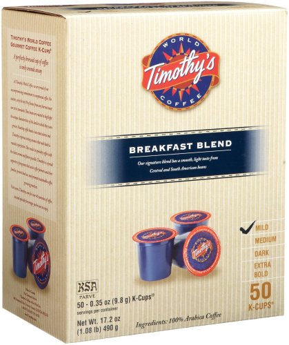 Timothy's World Coffee, Breakfast Blend for Keurig Brewers, 50-Count K-Cups