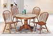 5 Piece Oak Finish Tile Top Round Table Dinette Set with Empire Design Base By Coaster Furniture