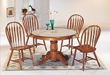 5 Piece Oak Finish Tile Top Round Table Dinette Set with Empire Design Base By Coaster Furniture