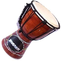 Small original Jerusalem Tabla - Darbouka - AFrican styled Cowskin Drum - Bougarabou Drum decorated with Enamel and Jerusalem on both Sides (7.5 x 5 inches)