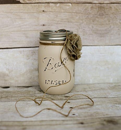 Yarn and String Dispenser- Off White Painted Distressed Mason Jar String Holder- Craft Storage- Twine Holder- Ribbon Holder-
