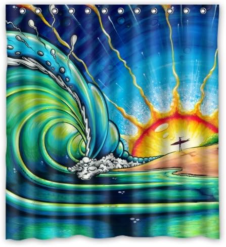 66"(Width)x 72"(Height) High-Quality Cheap Colorful Painting Sun Surf Art Wave South Africa 100% Polyester,Shower Curtain