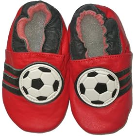 Soft Leather Baby Shoes Boys Red Football Size 6-12 months