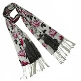 100% Pashmina/Cashmere Large Color Rose Tassel Ends Long Scarf Shawl - Magenta