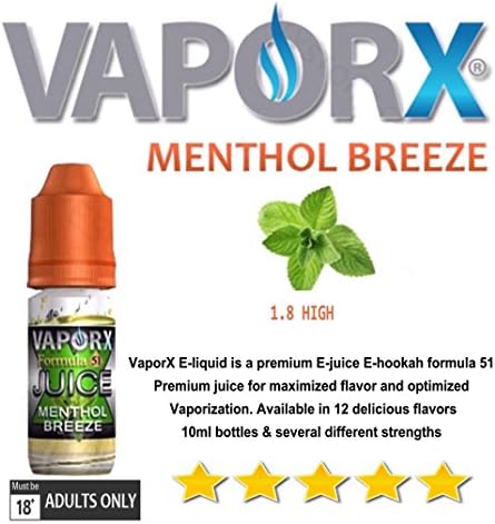 VAPORX (LOT 10 BOTTLES) * MENTHOL BREEZE * FORMULA 51 PREMIUM JUICE 1.8 100-ML
