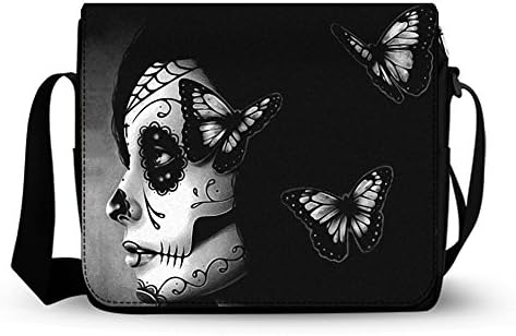 Female Cross Body Bags Messenger Shoulder bag Business Briefcase Sugar Skull Art Print 12.2*9.4 Inch.