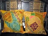Review mogulinterior  / 2 Yellow Gujrati Embroidered Sari Toss Pillow Cushion Covers
