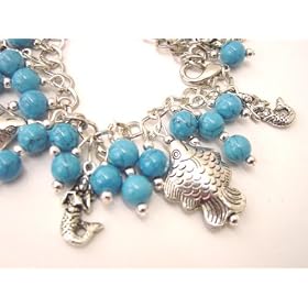 Chic Wrists Turquoise Stones, Koi Fish, Mermaid Tattoo Bracelet with FREE Earrings