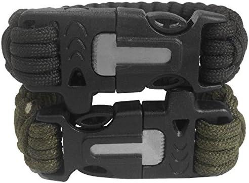 2PCS PACK 7-9 inches Multifunctional Paracord Bracelet Outdoor Survival Kit Parachute Cord Buckle Flint Fire Starter Scraper Whistle for Hiking Camping Emergency More