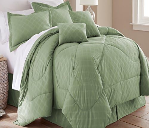 Spirit Linen Hotel 5th Ave 6 Piece Embossed Plaid Comforter Set, Queen, Sage