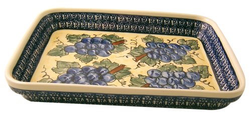 EuroQuest Imports Bunzlauer Polish Pottery Rectangular Baker in Grape Vine Pattern