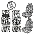 11pc Safari Zebra Car Mats Seat Steering Wheel Cover Set